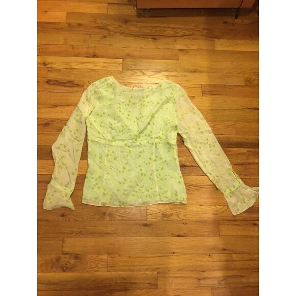 ANN TAYLOR FLORAL GREEN WOMEN'S BLOUSE SIZE Petite S SILK - Picture 4 of 5